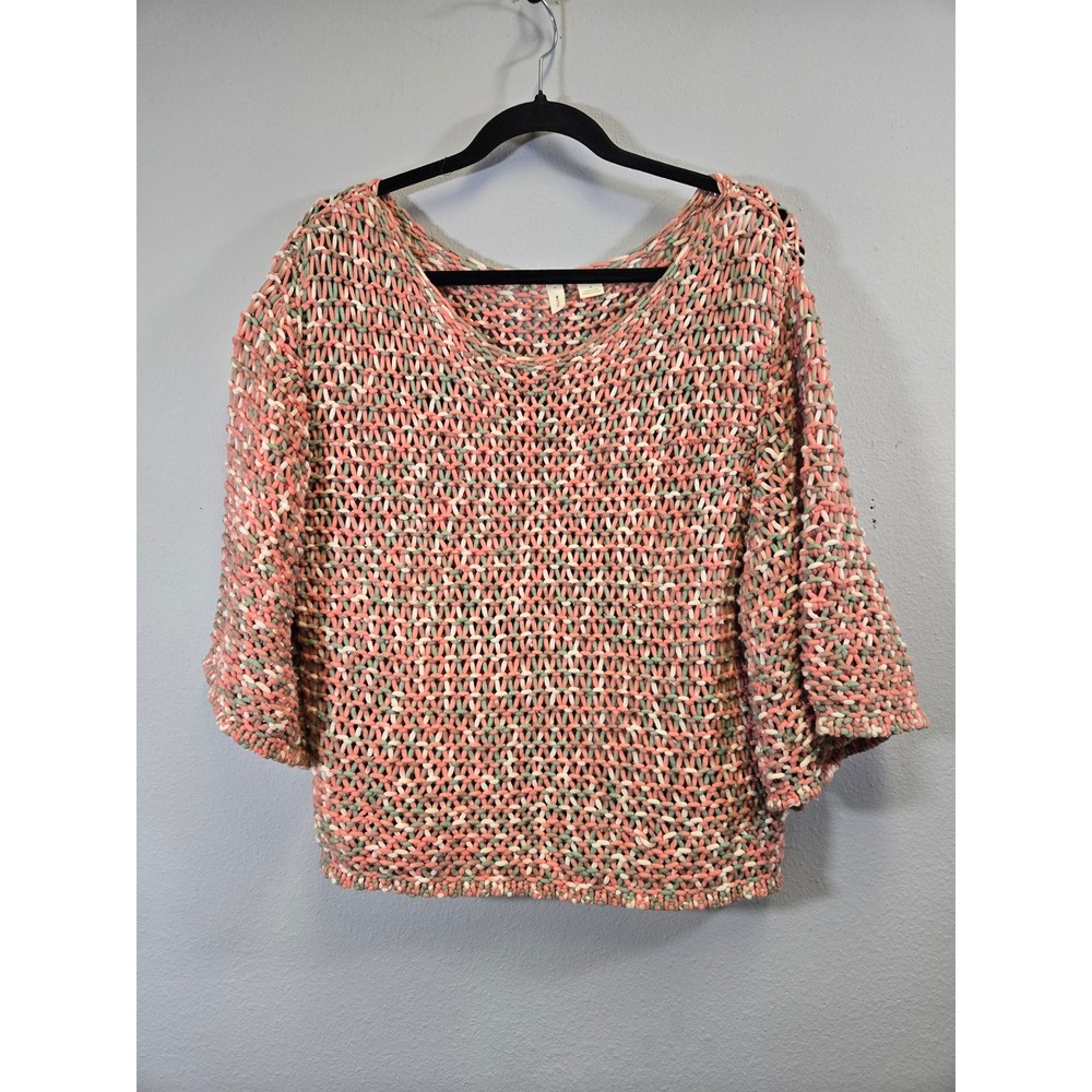Moth Boho Chunky Open Knit Pastel Multi-Color Wide Sleeve Sweater Medium